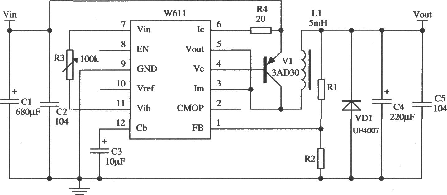 用W611构成开关稳压电源的应用电路1