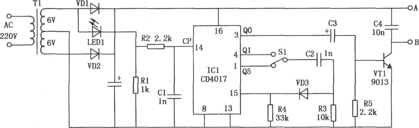 CD4017构成的变频式电磁打点计时器