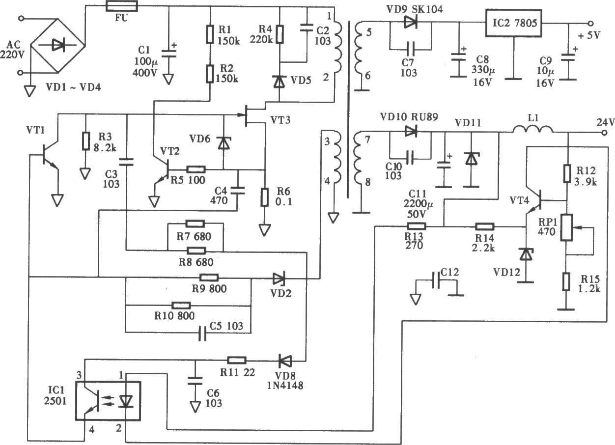 夏普F0-375CN型傳真機開關(guān)電源電路