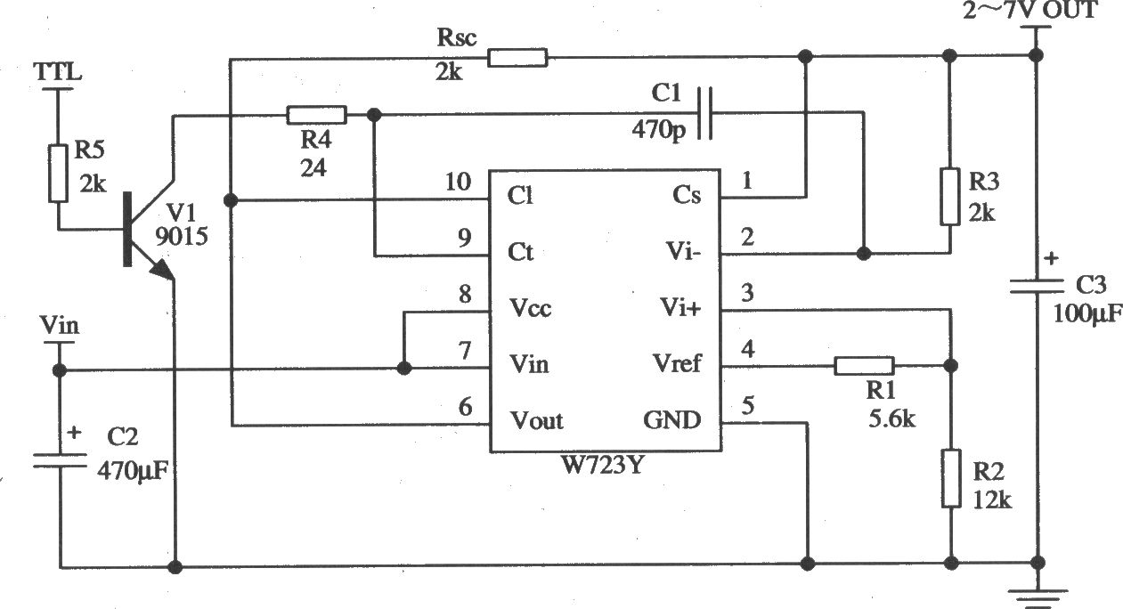 由W723构成的可控型稳压器应用电路