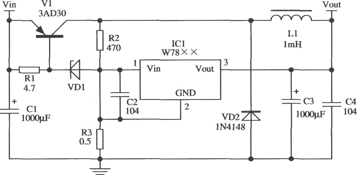 由W78××和開關(guān)功率管構(gòu)成的開關(guān)電源電路