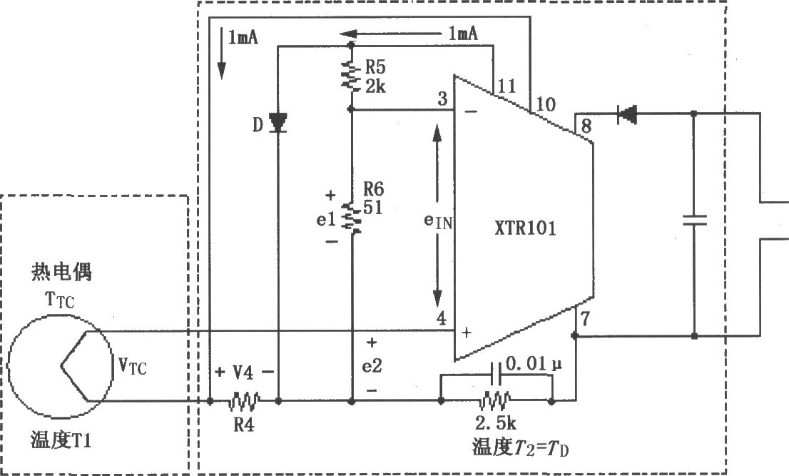 XTR101热电偶输入电路