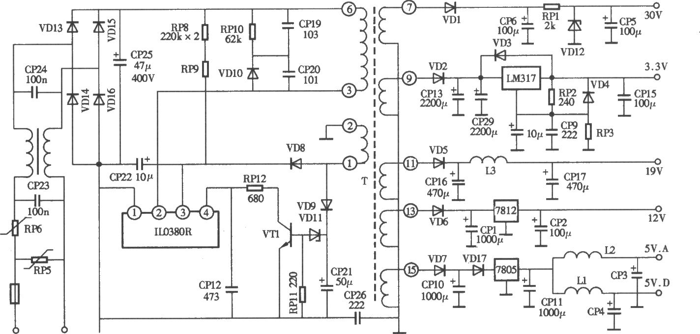 金泰克KT-D8320型数字卫星电视接收机电源电路