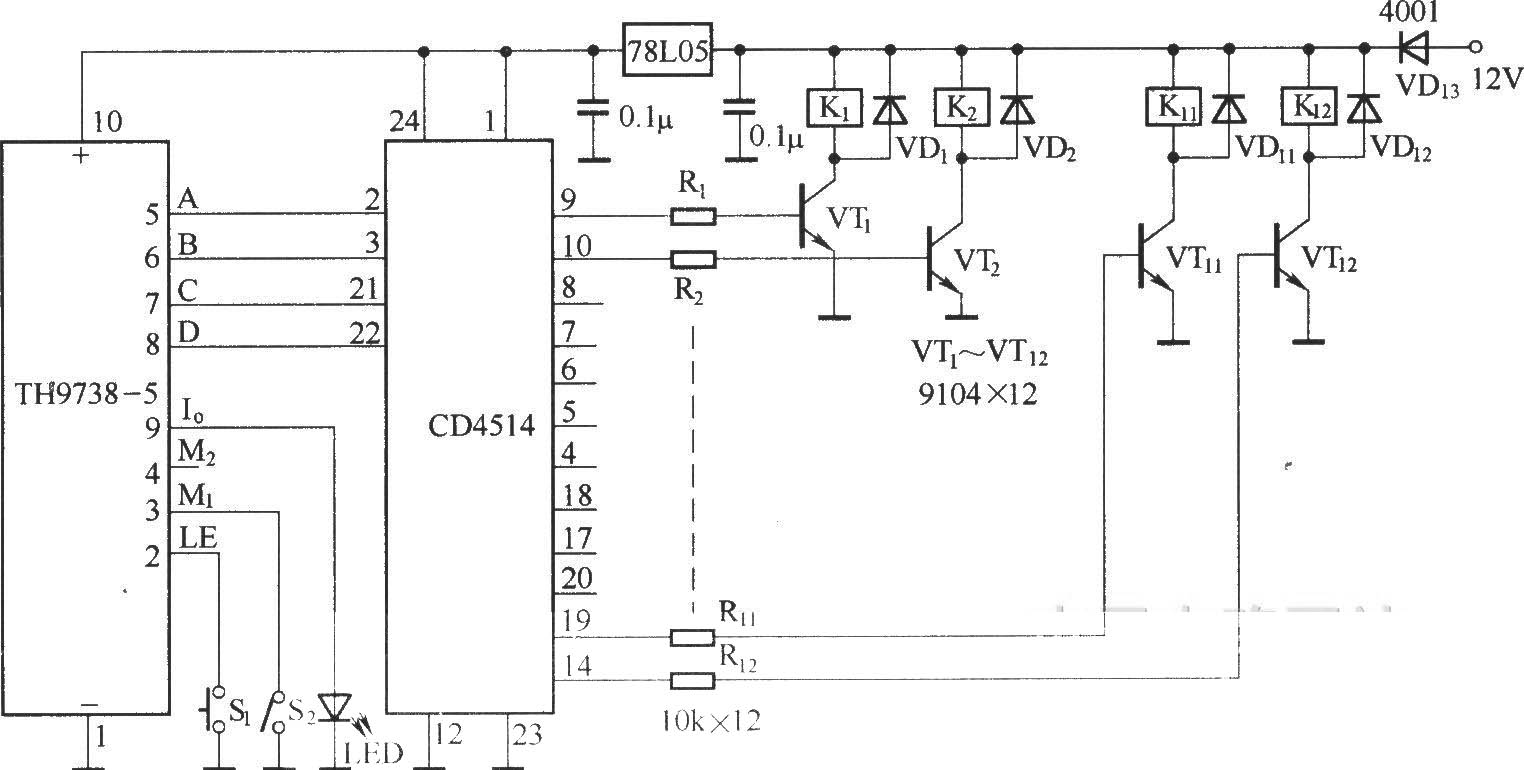 十二路無線電遙控電路(TH9738)