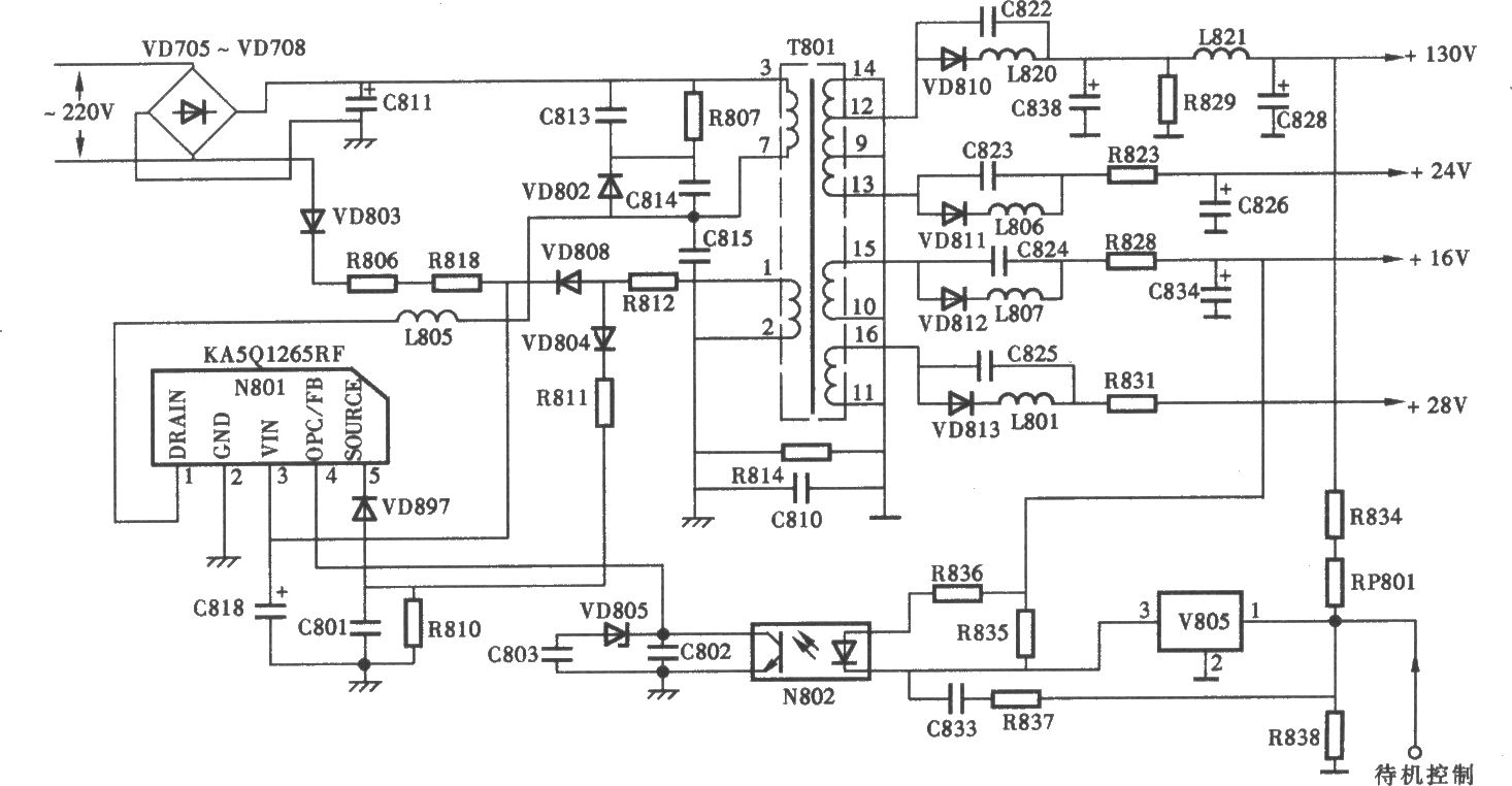 海信TC29118型彩電開關(guān)電源(KASQl265RF) 電路