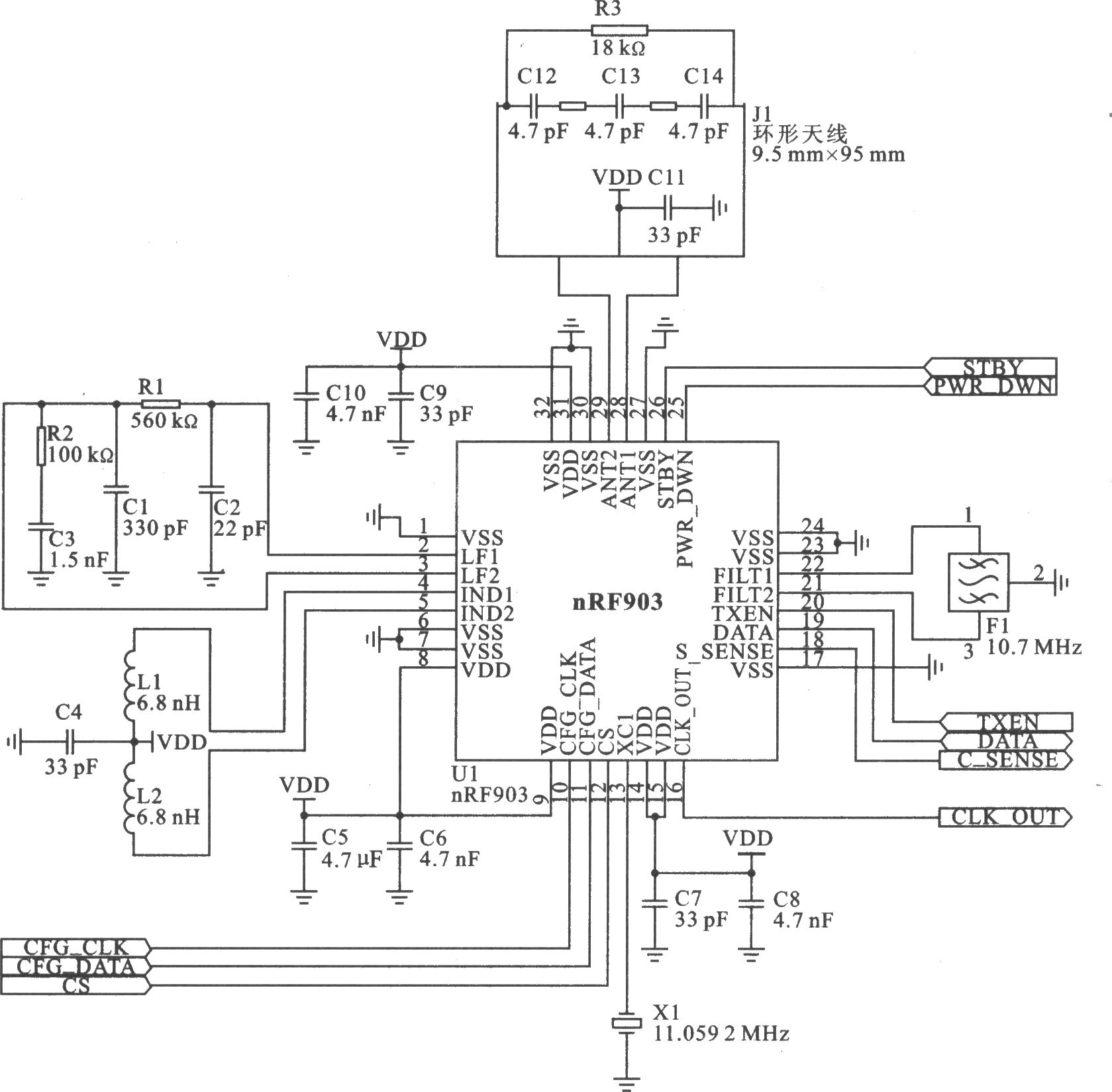 nRF903 GMSK/GFSK 950～430 MHz收發(fā)器