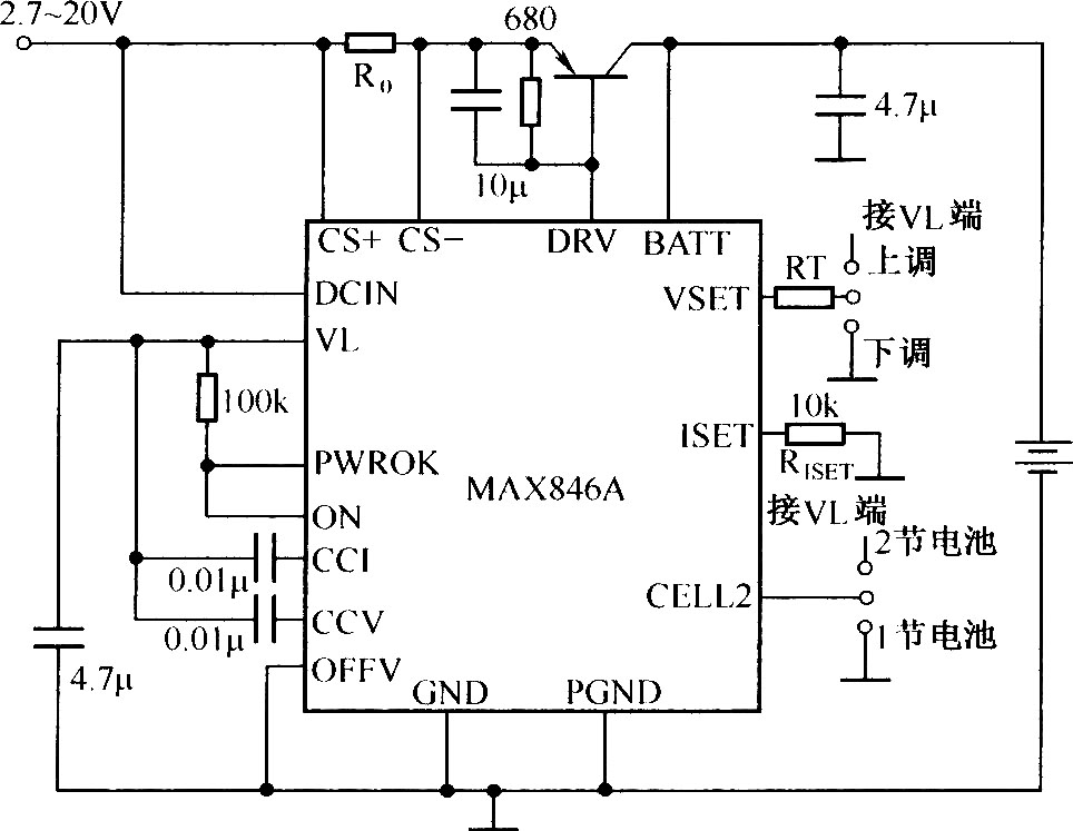 由MAX846A構(gòu)成的實(shí)用鋰離子電池充電器電路