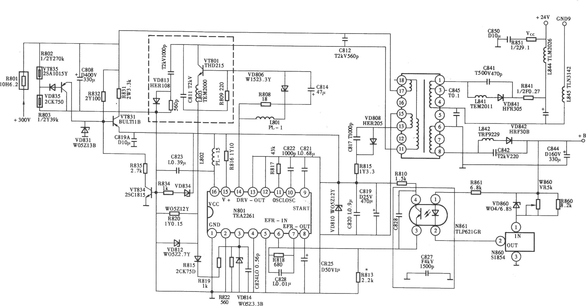 长虹25N15型彩电开关电源(TEA2261)电路