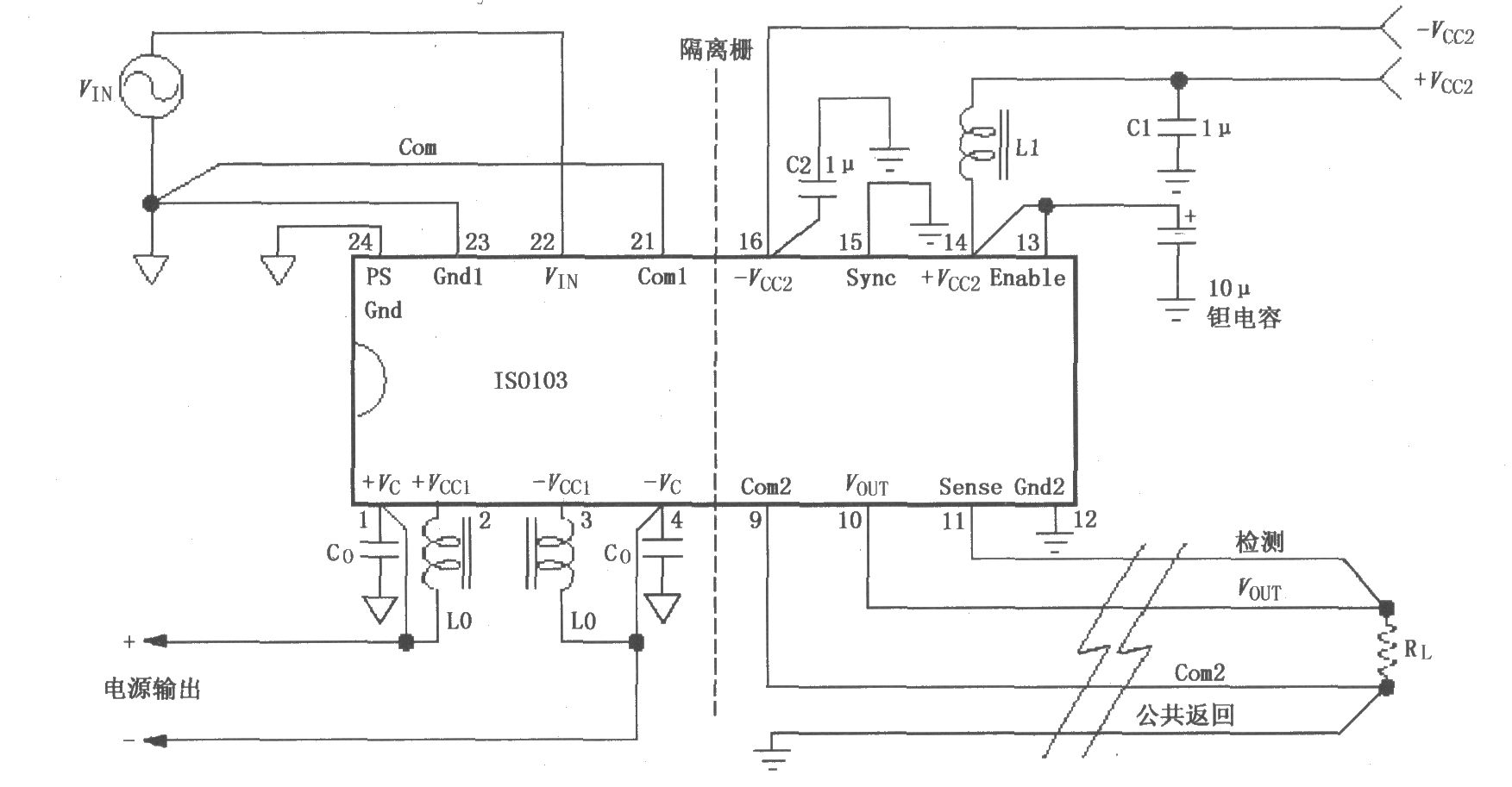 ISO103信號與電源的基本連接電路