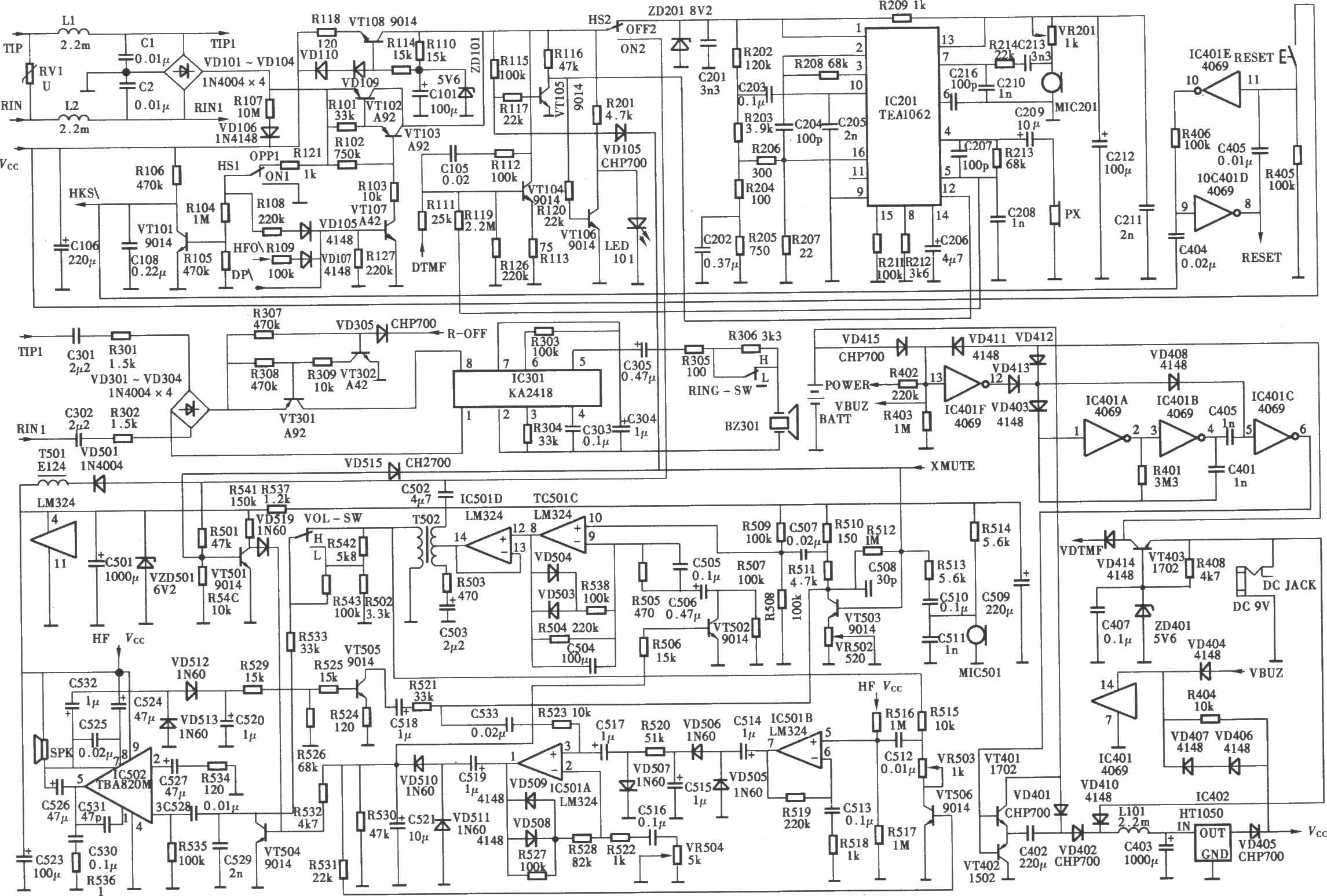 TCL HCD968(2)P/TSD型來電顯示電話機(jī)電路