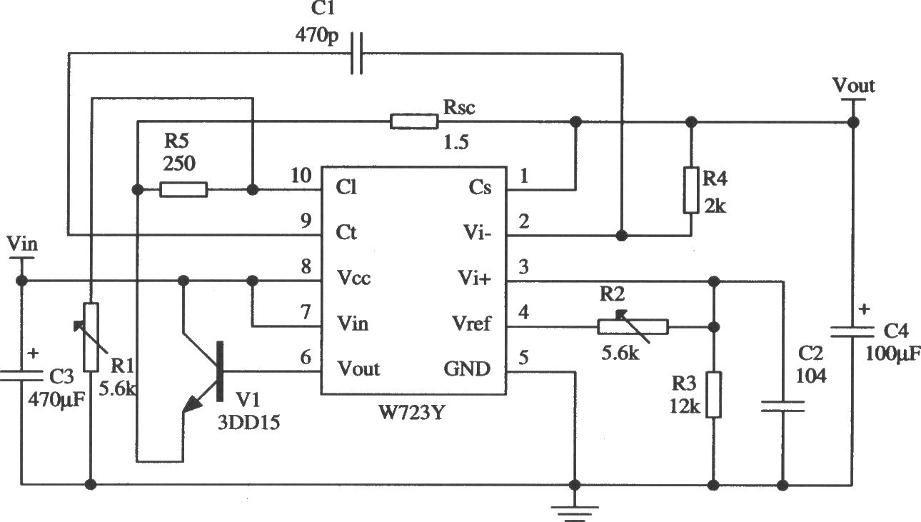 W723的低電壓限流擴(kuò)流應(yīng)用電路