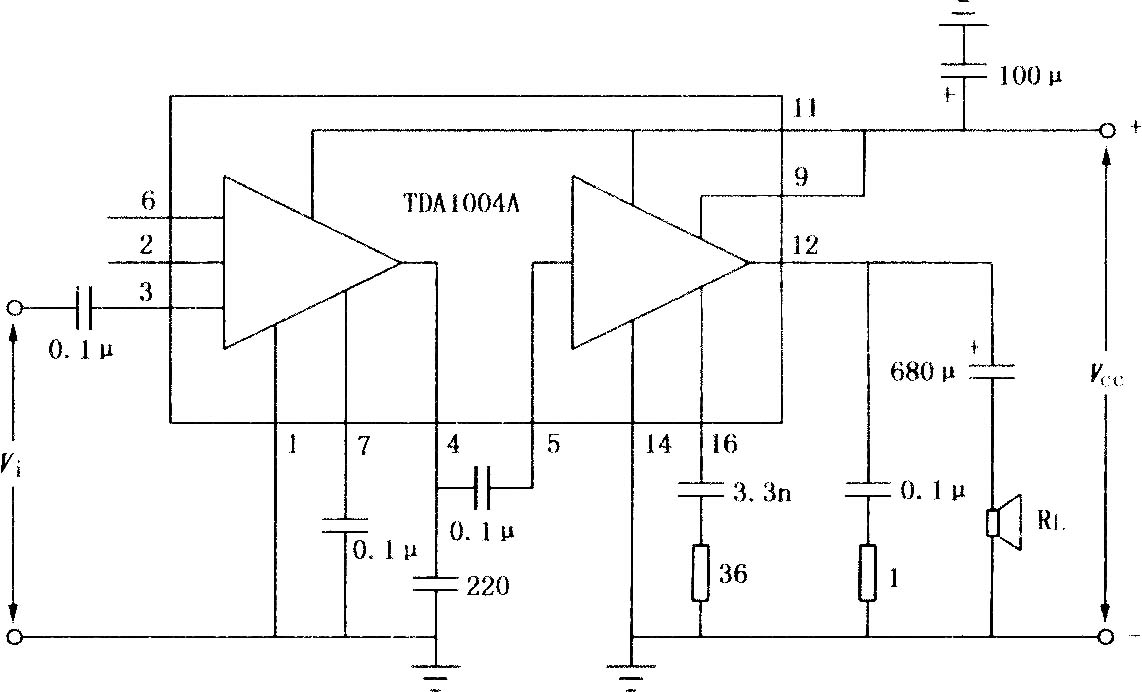 TDA1004A  10W音频功率放大电路
