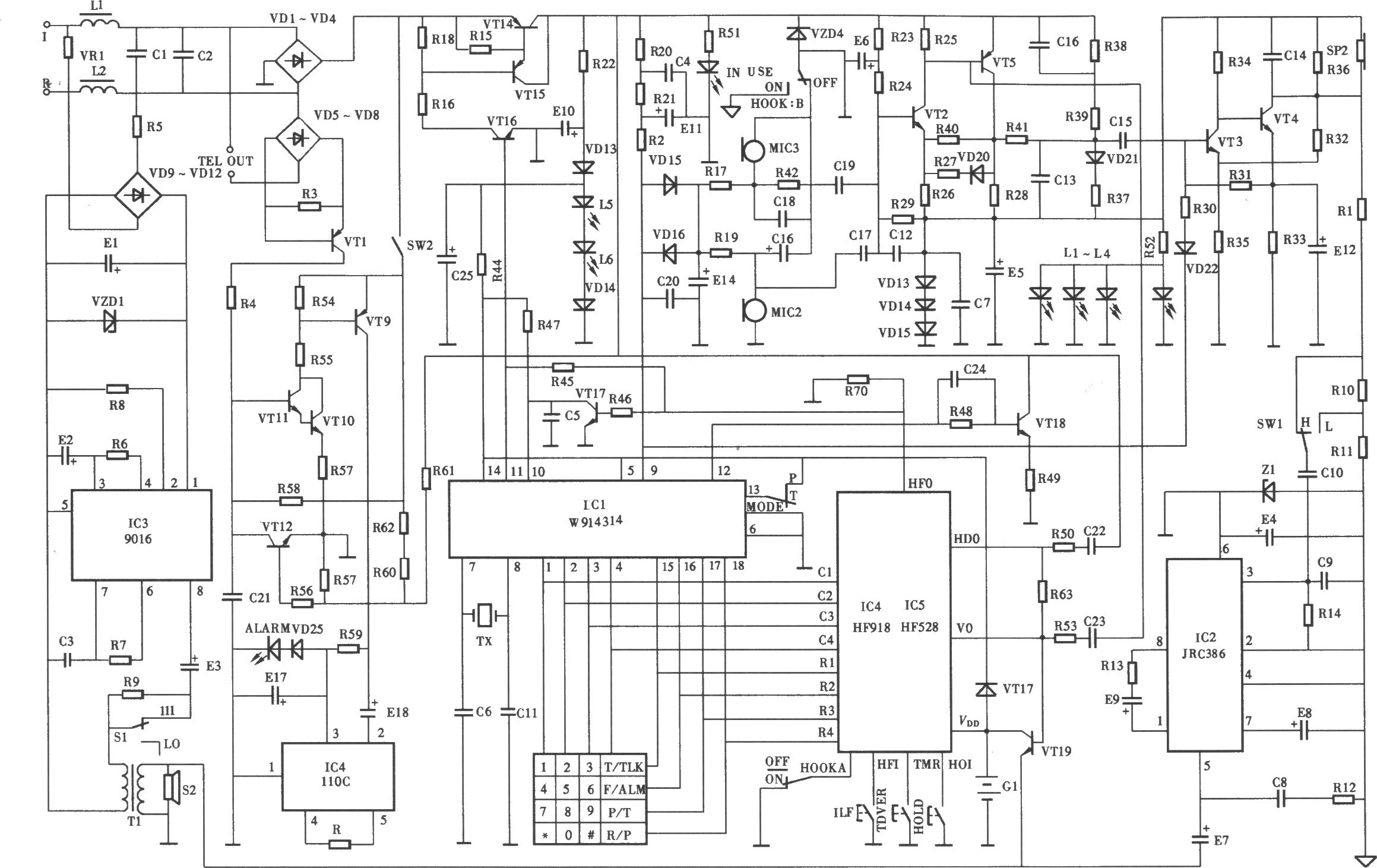 HA9999(22)P/TSDL-IED型电话机电路