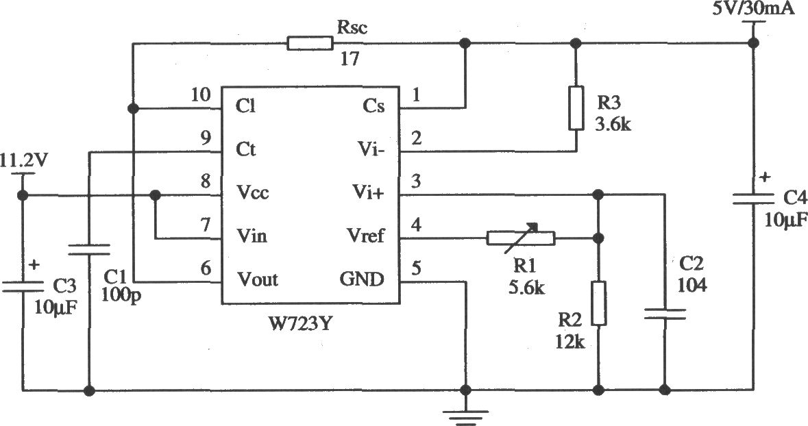 由W723構成的輸出電壓比基準電壓低的應用電路