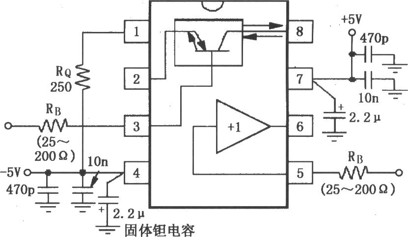 宽带跨导型运算放大和缓冲器OPA660的信号和电源的基本连接电路