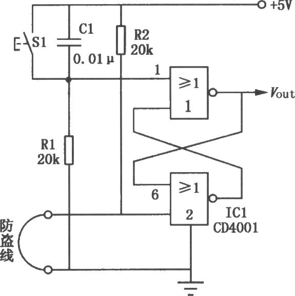 防盜報(bào)警探測(cè)電路(CD4011)