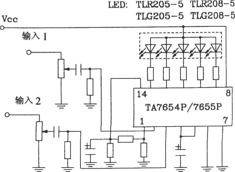 TA7654P／TA7655P構成5點一條LED顯示驅動電路