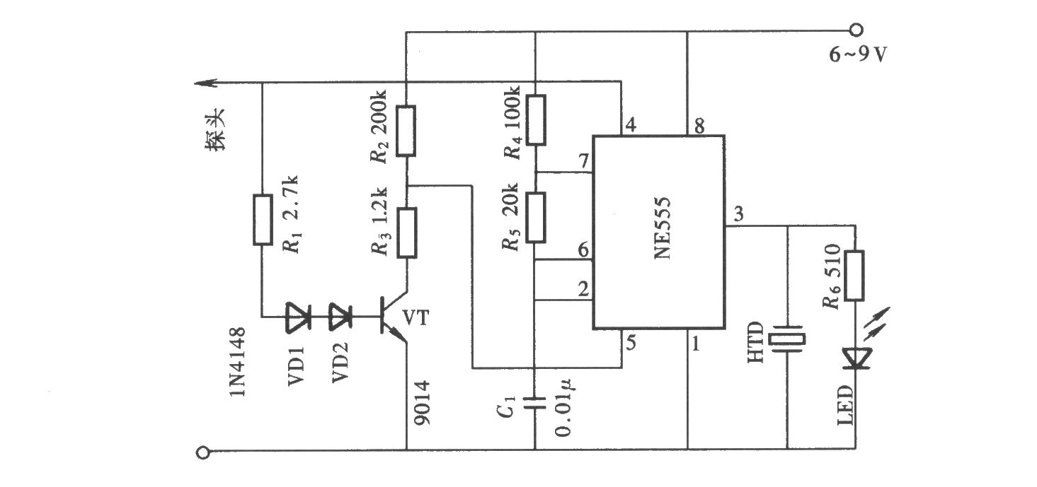 用NE555電路組成的聲光型邏輯筆