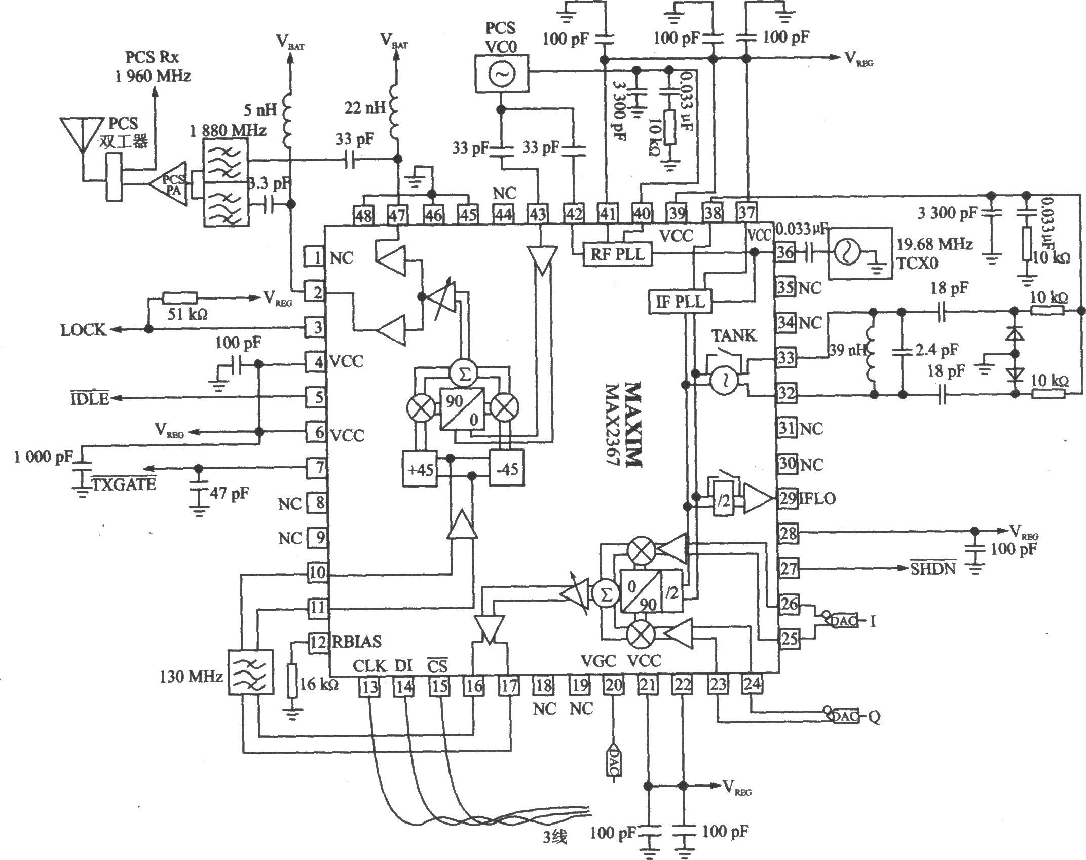 MAX2366/MAX2367/MAX2368 I/Q 2000～1700 MHz/1000～800 MHz雙頻