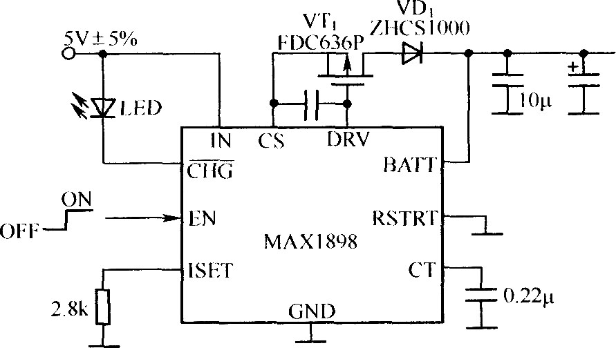 MAXl898单节Li 电池线性充电器