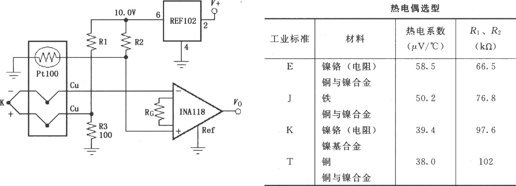 由INA118构成的有冷端补偿的热电偶放大器