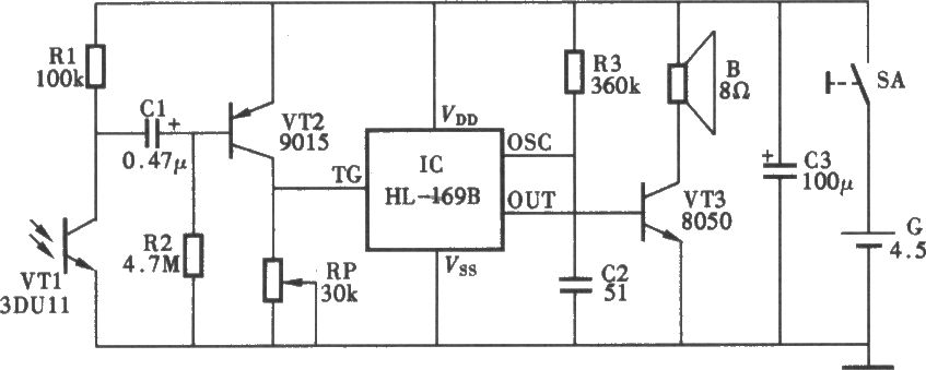 光控語(yǔ)音防盜報(bào)警器電路