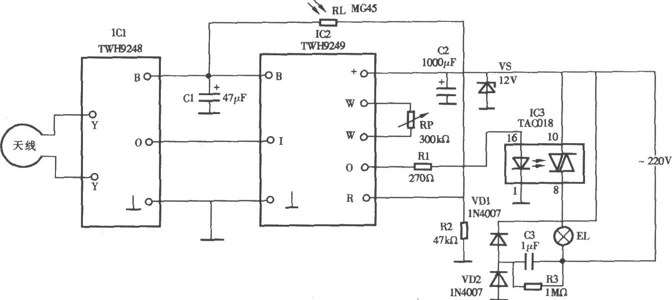 采用TWH9248微波探測(cè)照明燈電路