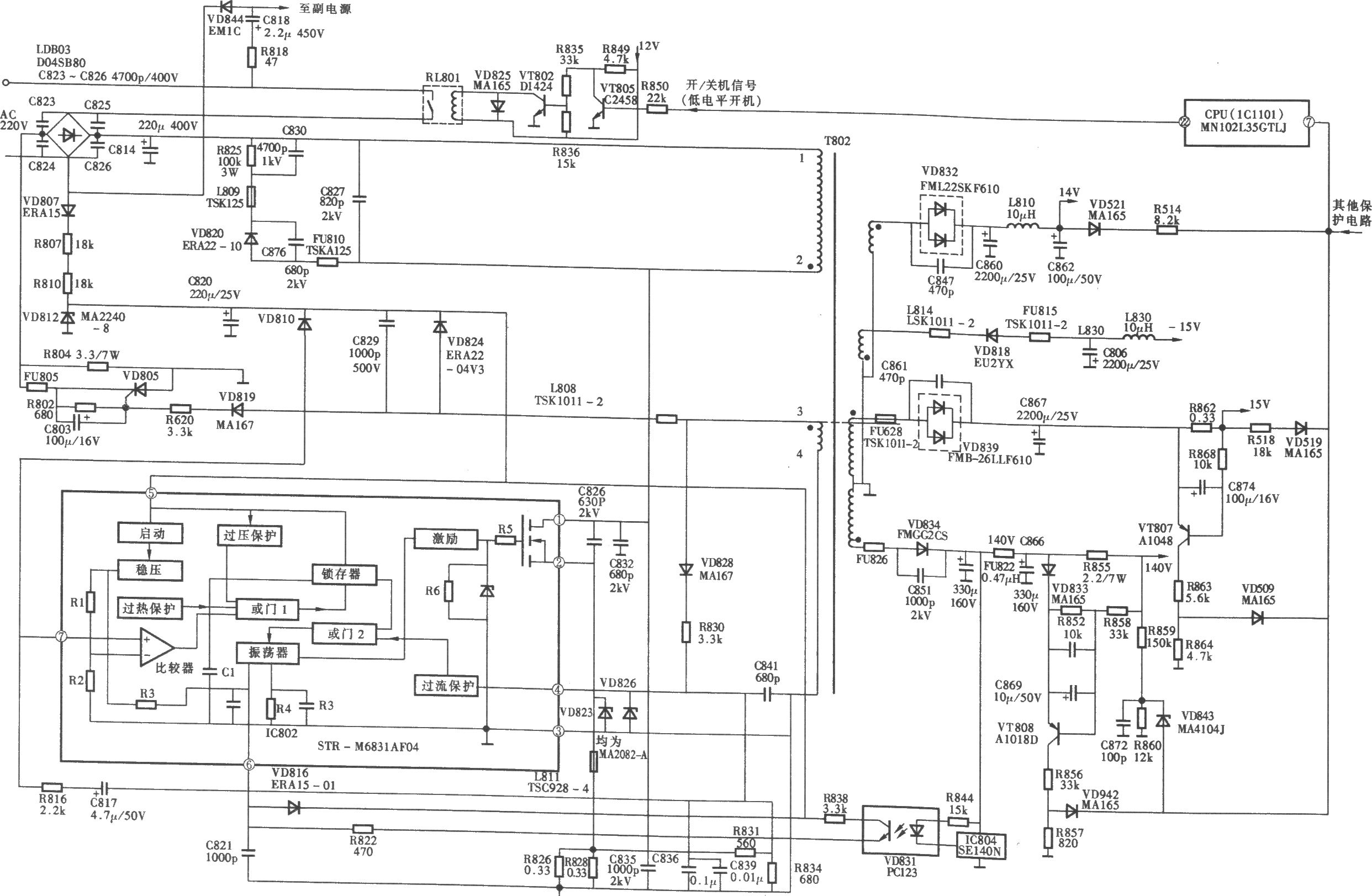 松下TC-29P100G信頻彩電開關電源(STR-M683Laf04) 電路