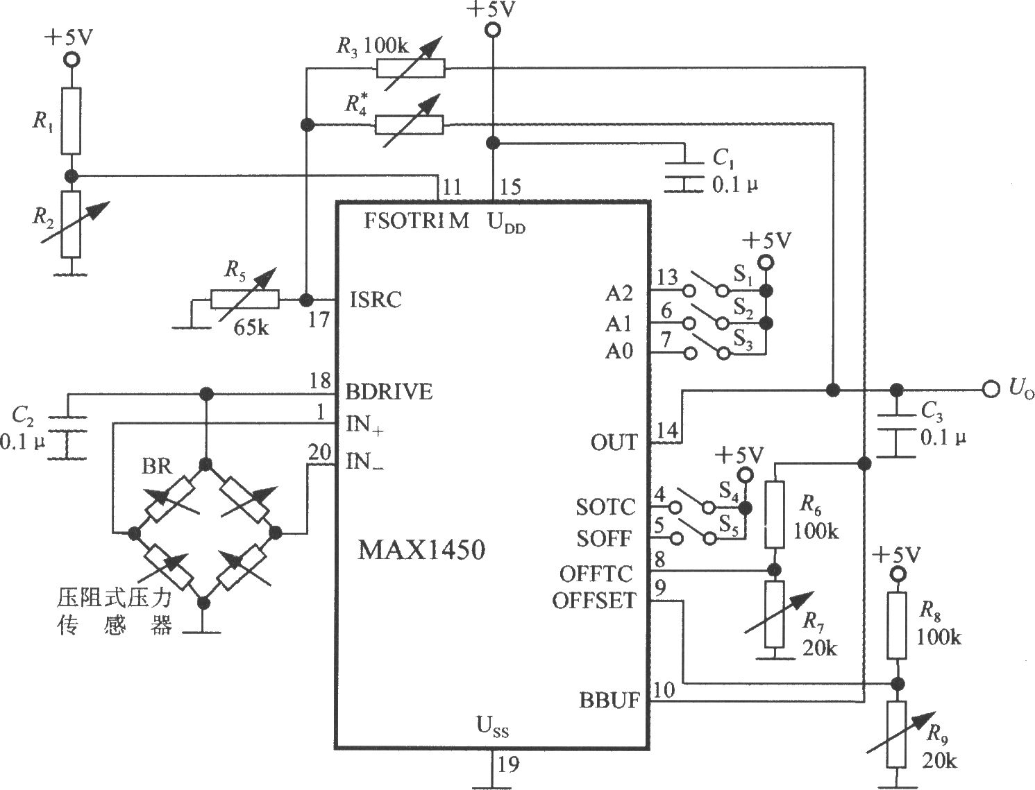 由MAX1450構成的壓力信號調理電路