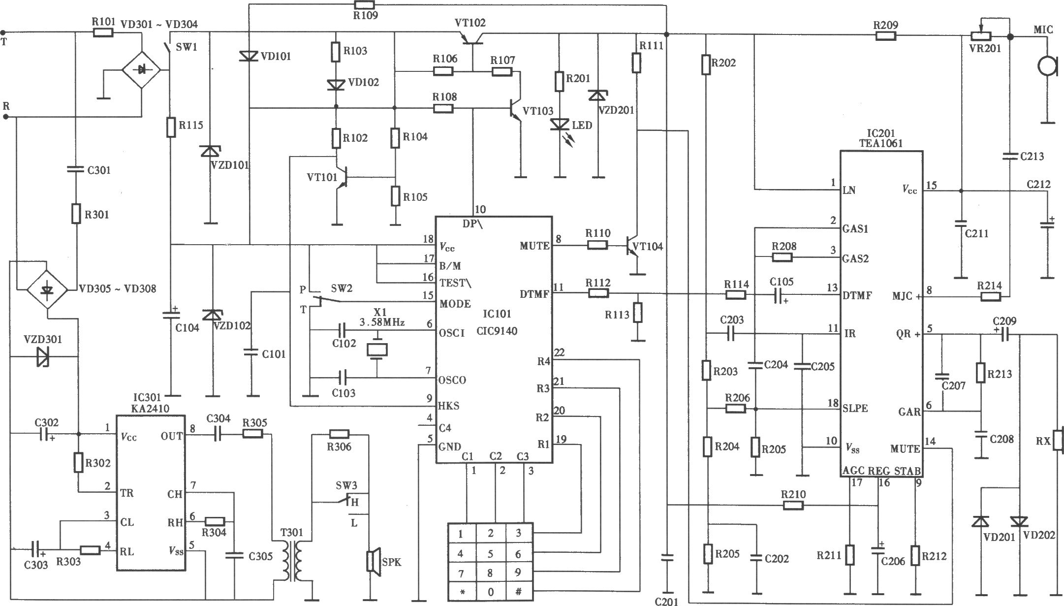 HA868(Ⅲ)P/T型電話機(jī)電路