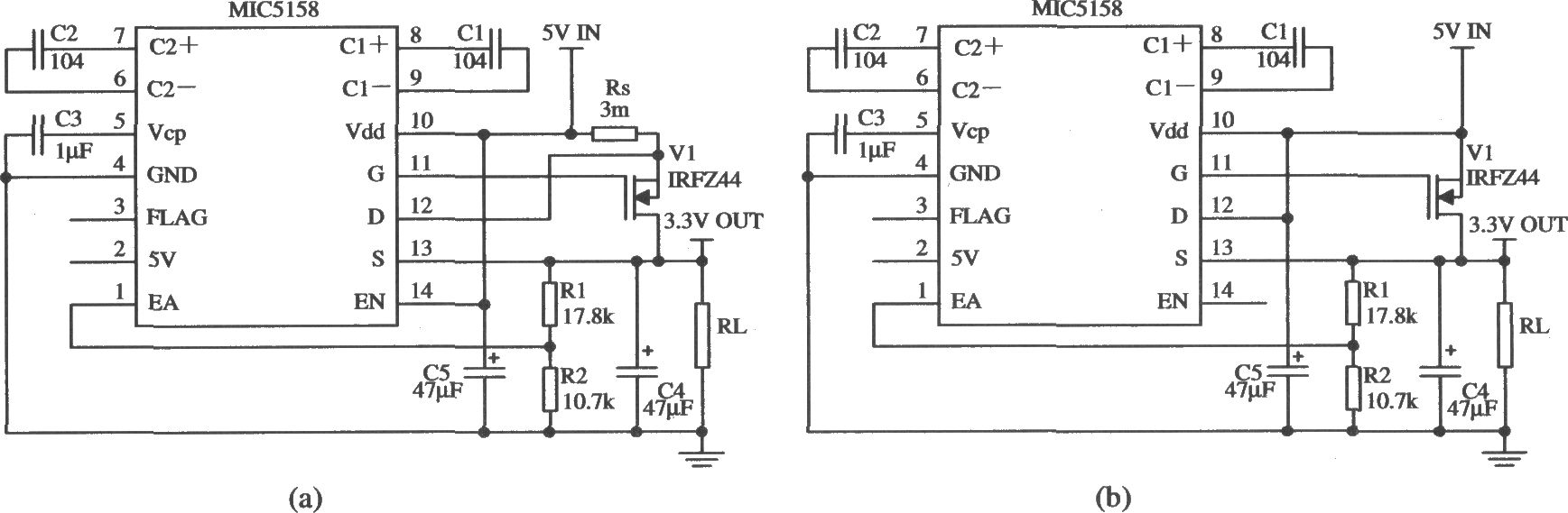 由MIC5158構(gòu)成的外圍電路簡(jiǎn)單的5V輸入、3.3V／10A輸出的線性穩(wěn)壓