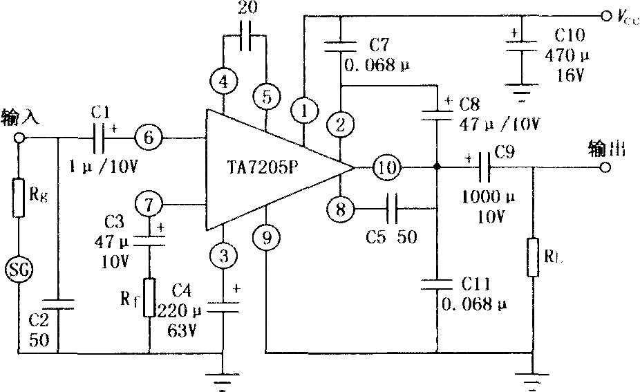 TA7205P 5.8W音頻功率放大電路