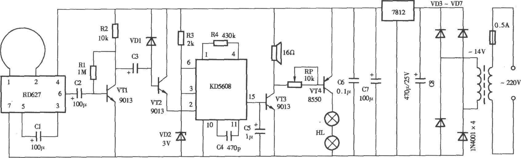 采用RD627微波探測的電子狗電路