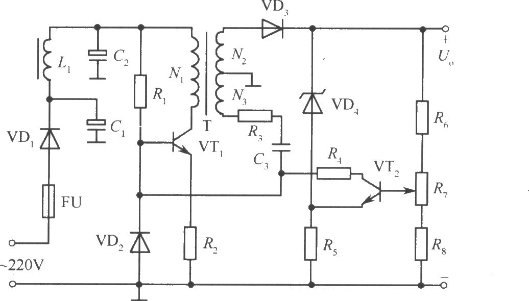 不隔離開關穩壓電源簡化原理圖