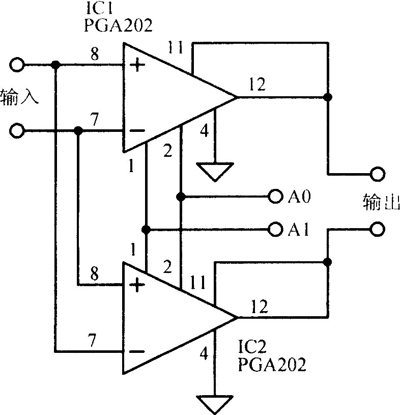 增益可编程差动输入--差动输出放大电路