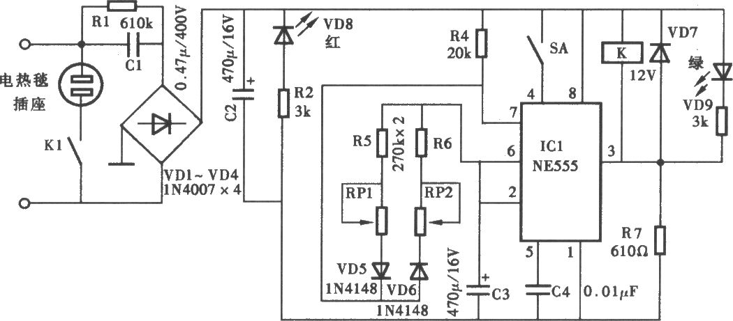 電熱毯循環(huán)定時(shí)器電路