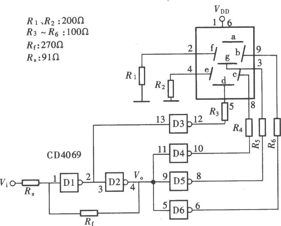 用門電路組成的文字顯示型邏輯筆之三(CD4069)