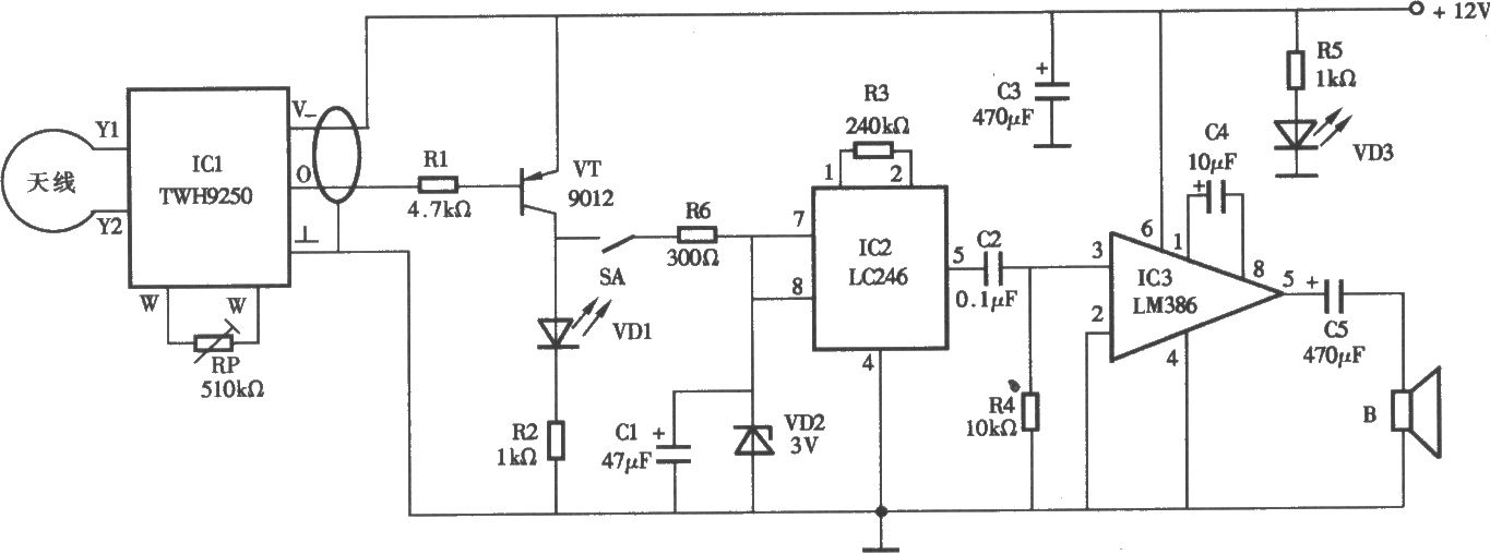 采用RD627微波探測(cè)照明燈電路