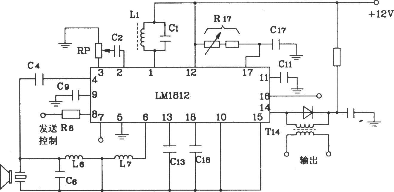 LM1812构成汽车倒车防撞报警器电路图