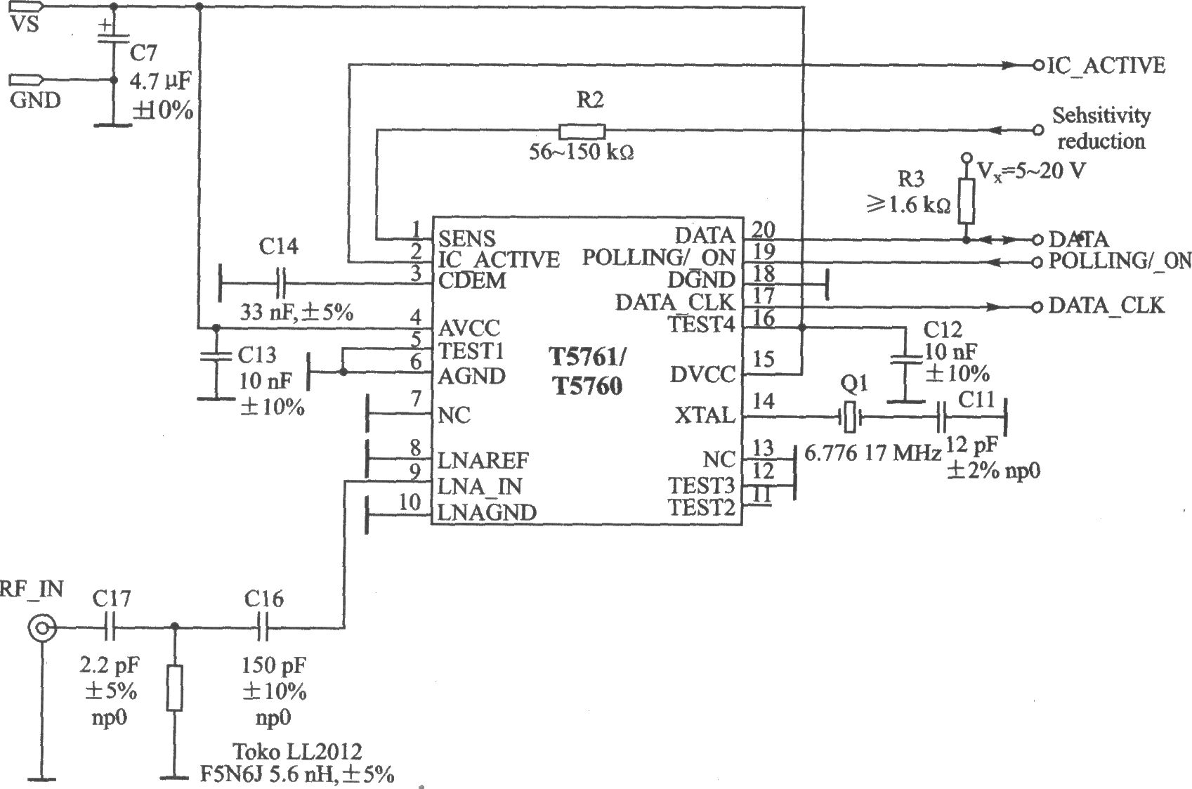 T5761/T5760 ASK/FSK 870～868 MHz/928～902 MHz接收器