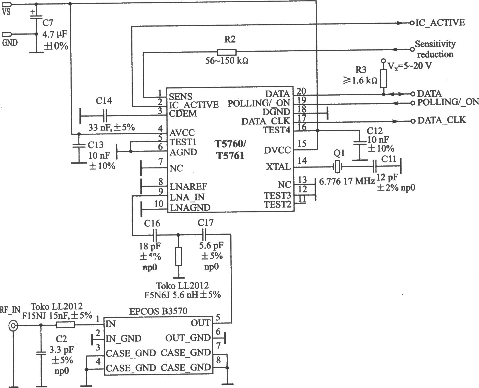 T5761/T5760 ASK/FSK 870～868 MHz/928～902 MHz接收器