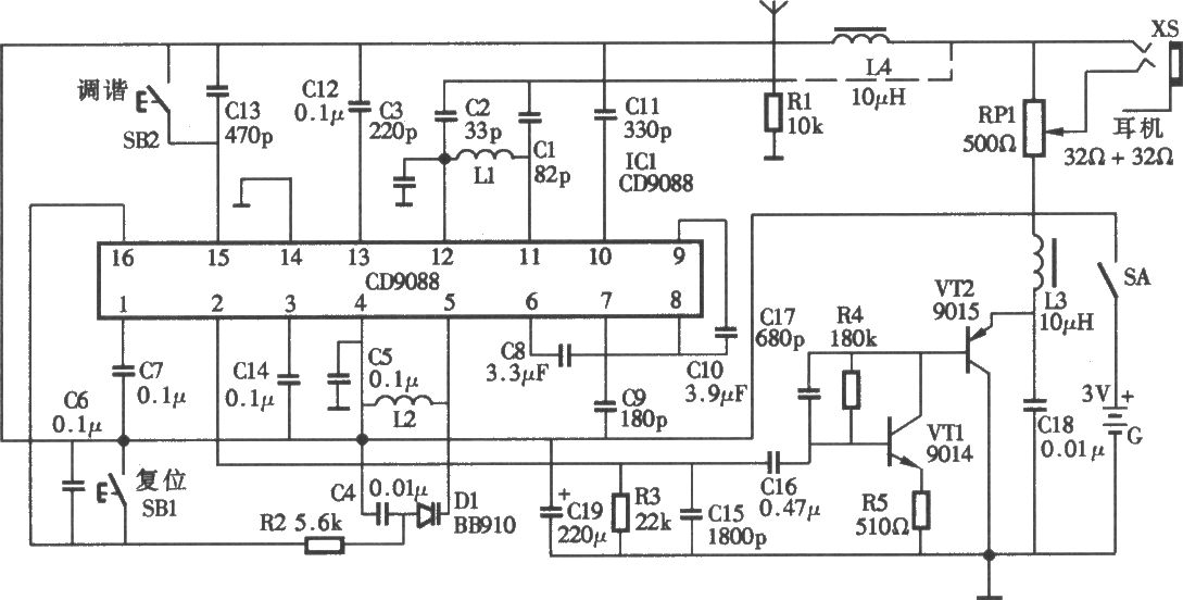 電調(diào)諧調(diào)頻收音機電路