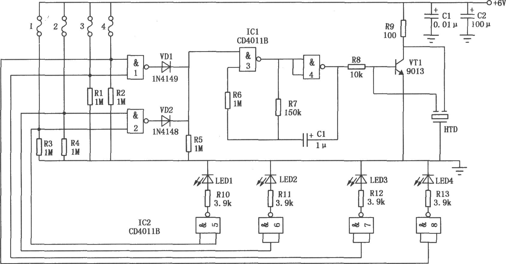 四路防盜報警器(CD4011B)