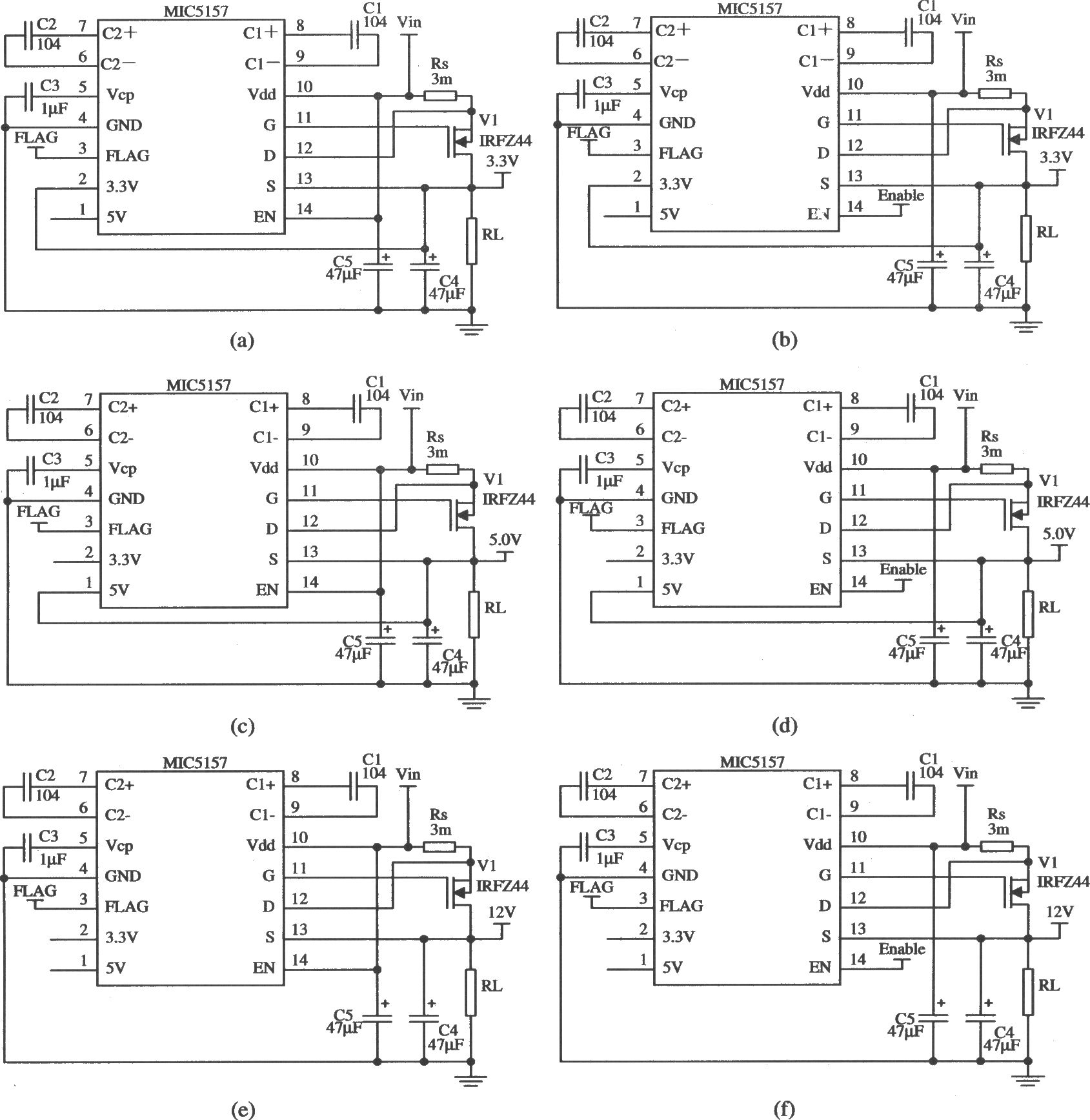 由MIC5157組成三種輸出的穩壓器電路