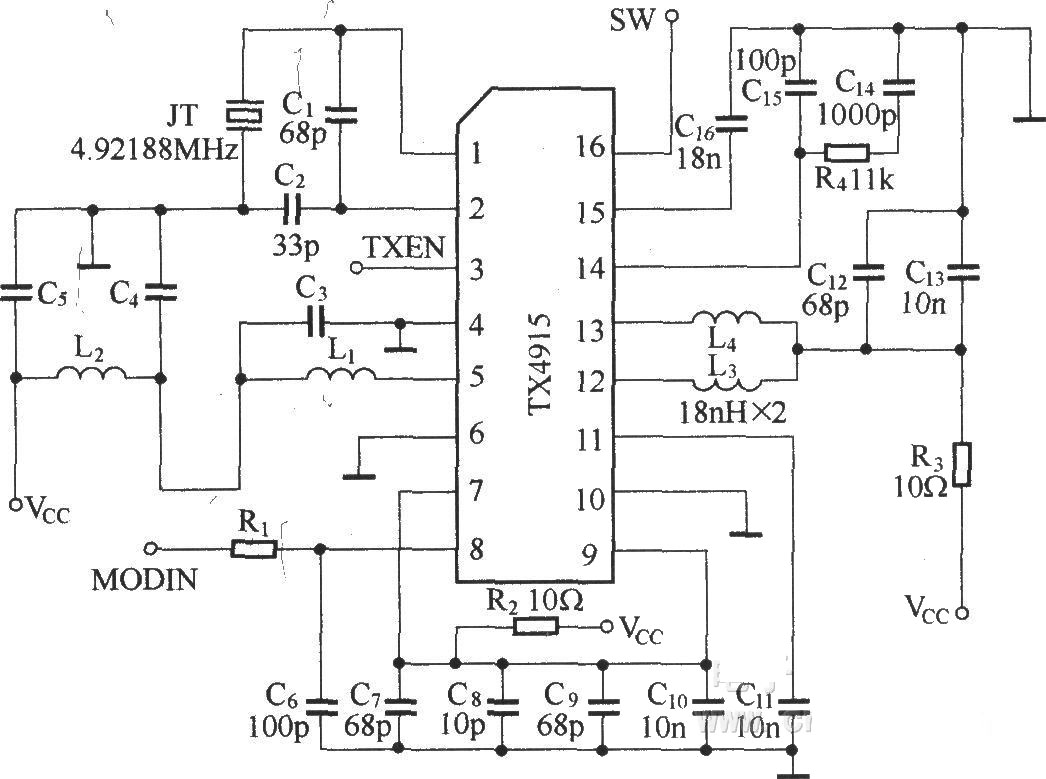 由TX4915组成的遥控发射电路