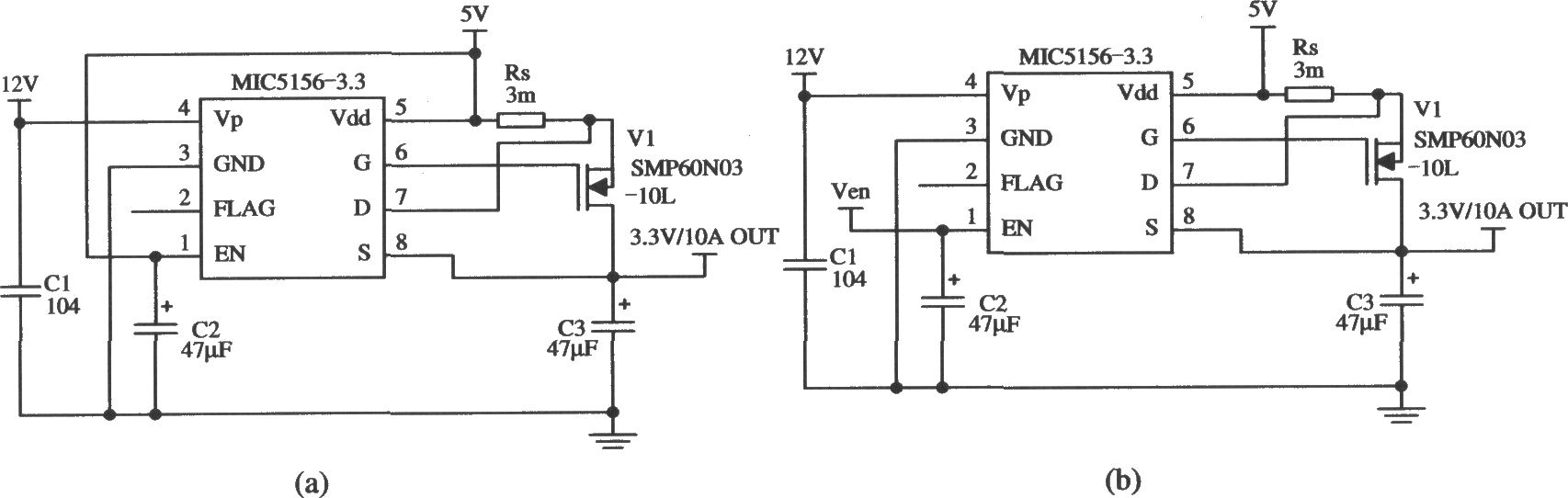 由MIC5156-3.3构成的由5V变为3.3V的稳压器电路