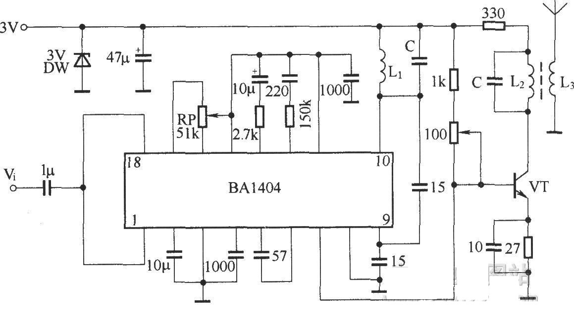 BA1404組成的發(fā)射電路