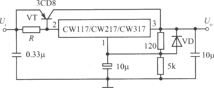 CW117/CW217/CW317构成的用外接PNP型功率晶体管来扩展电流的集成