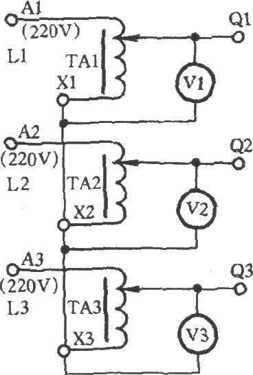 用三只調(diào)壓器星形接線獲得0～433V電壓