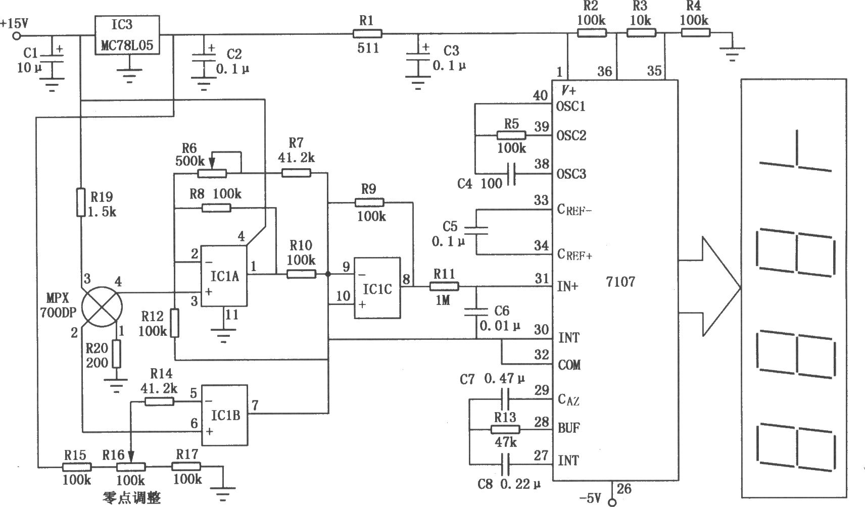 由A/D转换芯片7107组成的数字电子秤